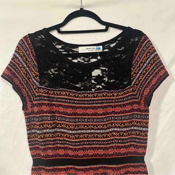 Anthropologie Sparrow Sweater Dress Large Striped Fair Isle Short Sleeves Lace - Picture 5 of 15